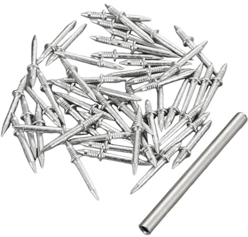 50PCS Double Headed Skirting Nails Invisible Seamless Double Headed Nails Carbon Steel Baseboard Tacks with Specific Sleeve Tool