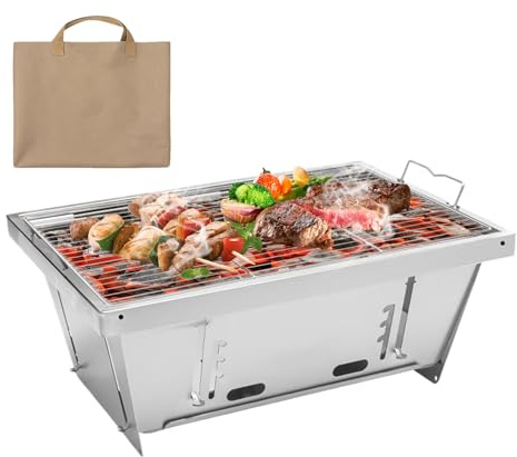 Barbecue portatile da campeggio – pieghevole versatile – Grill in acciaio – Manici pieghevoli per campeggio, picnic, giardino, feste in famiglia