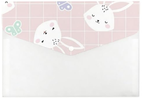 Portefeuille A4 en plastique transparent avec motif lapin mignon - Dossier A4 - Pour l'école, le bureau, la maison, les voyages