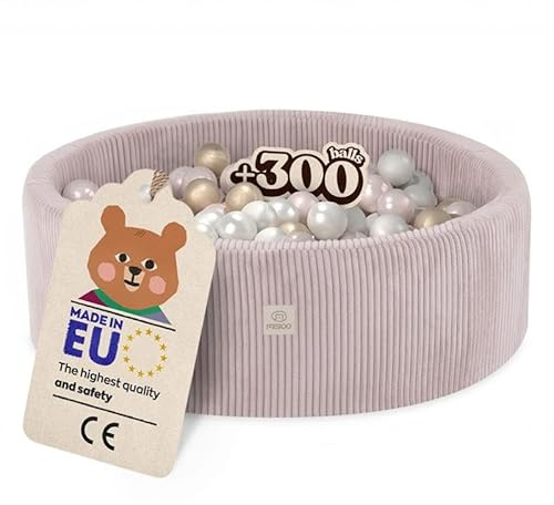 MISIOO Bollbad med skumfyllning – 90 x 30 cm – 300 bollar – Högkvalitativa bollbadbollar för barn – mjuka och säkra leksaker – tvättbar