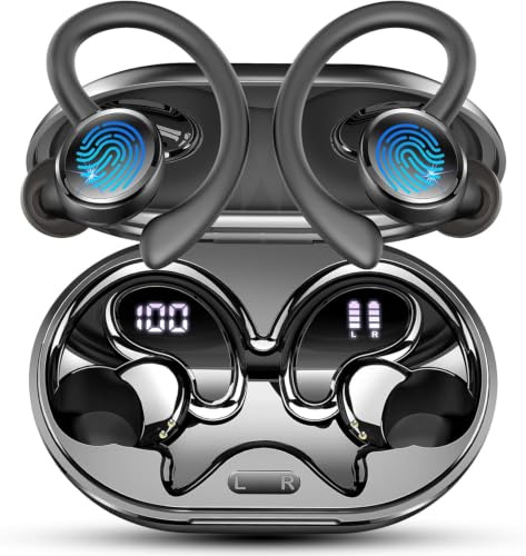 Ecouteurs Bluetooth sans Fil Sport, 2026 Écouteur Bluetooth 5.4 avec HiFi Stéréo, 50H Écouteur Bluetooth 4 ENC Réduction Bruit Mic, Écran LED Casque pour Running, IP7 Étanche Oreillette Bluetooth