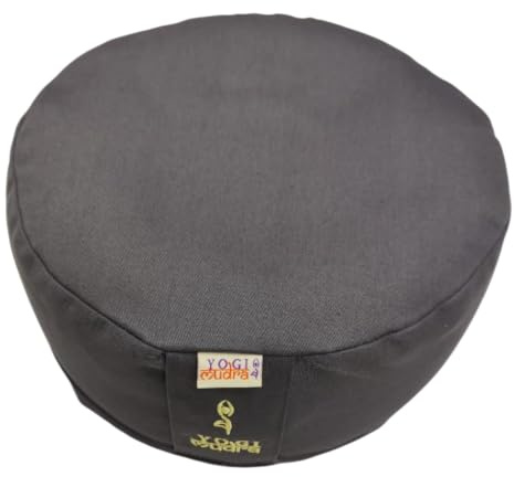 Yogimudra Yogakissen Rund Ø40 cm – Meditationskissen mit Bio-Dinkelspelz, Waschbarer Bezug aus 100% Baumwolle, Tragegriff, Kordelzug, Inlett mit Reißverschluss & Flap