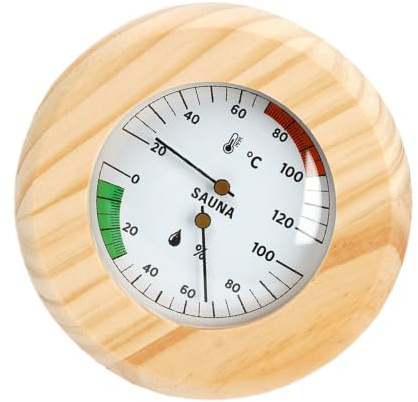 Sauna Hygrometer Wooden Wall Mount Analog Gauge, Mechanical Temperature Humidity Display for Sauna and Room Analog Wall Gauge Room Climate Meter Wooden Hygrometer Mechanical Temp Humidity Mount