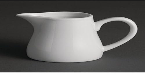 Olympia Whiteware Porcelain Cream and Milk Jugs 212ml, Pack of 6 | Ergonomic handle and precise spout enable spill-free pouring, with strengthened chipped-resistant rims for busy cafes.