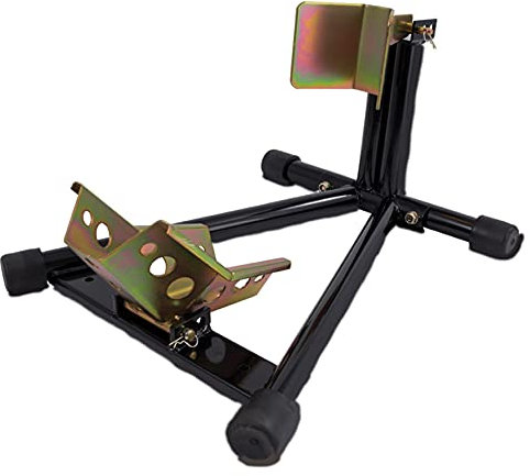 BikeTek Pro Motorcycle Front Wheel Chock – Adjustable Self-Assembly Paddock Stand for 12”–18” Wheels, Pivot Clamp, Storage & Transit, Boltable to Ground