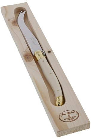 Jean Dubost Laguiole Cheese Knife, Ivory Handle - Rust-Resistant Stainless Steel - Includes Wooden Tray - Made in France