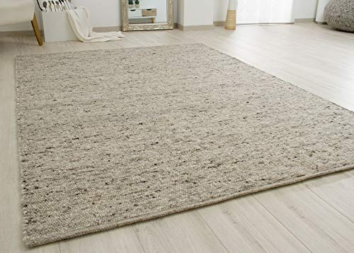 Steffensmeier Handweb Teppich Birgsau | Wolle (Schurwolle), Natur Grau, handgewebt, Größe: 70x140 cm Wohnzimmer und Schlafzimmer