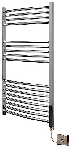 Greened House Extra High Heat Output Chrome Electric Towel Rail 600 x 1000mm Curved Bathroom Radiator Heater Up To 26% more heat output