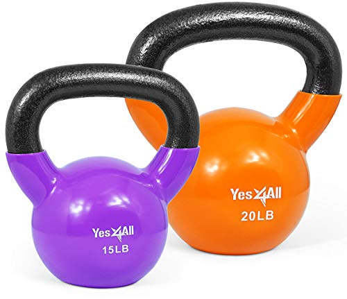 Yes4All 2-20kg Kettlebell aus Gusseisen, mit Vinylbeschichtung, Schwunghantel, Kugelgewicht