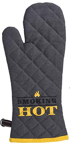 MIK funshopping Ofenhandschuh Grill-Handschuh Smoking Hot, ideal für die Küche und das Barbecue. Baumwolle (Grau)