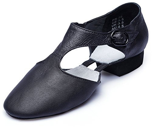 Leather Jazz Dance Shoes for Women Men Slip on Teaching Dance Sandals 8 M US Women Black