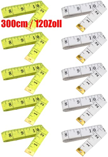 ZEONHEI 10 Stück 120Zoll/300cm Maßbänder Weiches Schneidermaßband doppelseitiges Maßstabsmaßband, für Stoffnähen, Stricken, Basteln,Skala Körpermaßband, 5 Gelb 5 Weiß