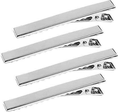 Jagowa Men's Tie Clips - Set of 4 Square Edge Bar Clips with Tack Pins - Perfect for Formal Events, Weddings, and Meetings - Sleek 60mm Silver Design.