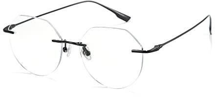 Cyxus 100% Titan Blaulichtfilter Brille Herren Damen mit Rahmenlos Retro Runde Nerdbrille ohne stärke Brillenfassung Gaming Brille für PC TV Tablet（Schwarz Tempel） 8125T01