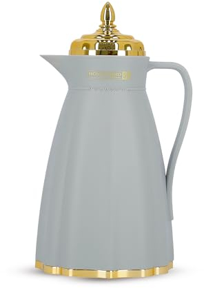 Royalford Glass Vacuum Flask | Vacuum Insulated Tea Carafe 1000ML | Heat & Cold Retention, Thermal Insulated Airpot | Insulated jug Preserves Flavor & Freshness, Household Office Kettle Jug, Grey