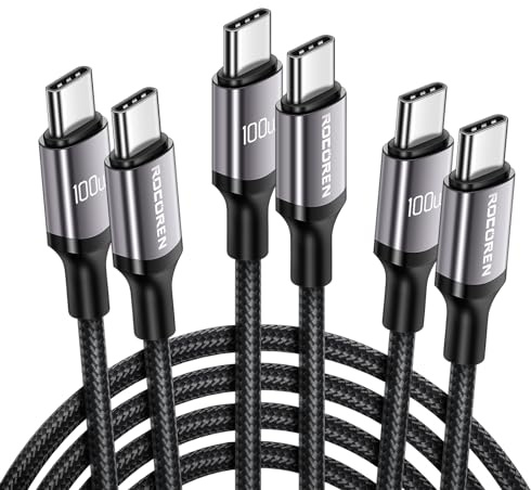 Rocoren USB C auf USB C Kabel 100W [3 Stück/2m+2m+1m] PD3.0 QC4.0 5A Typ C Schnellladekabel Kompatibel mit MacBook Pro/Air iPad Pro/Air iPhone 16 15 Pro Samsung Galaxy PS5 Switch Pixel Tablets usw.