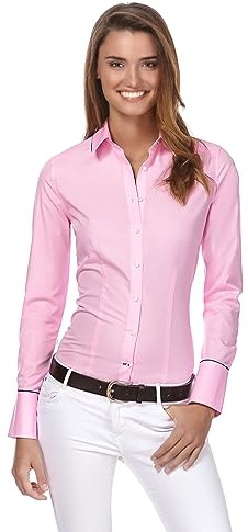Vincenzo Boretti Camicia-Blusa Donna Elegante, Taglio Abbastanza Aderente, Manica-Lunga, in Tinta Unita, Facile da Stirare, Collo Classico Fucsia Scuro 44