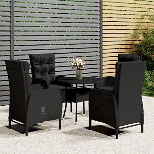 LAPOOH 5-TLG. Garten-Bistro-Set, Bierzeltgarnitur, Gartenbar, Biertisch Bierbänke, Essgruppe, Gartenmöbel Set, Balkonmöbel, Poly Rattan Schwarz -at