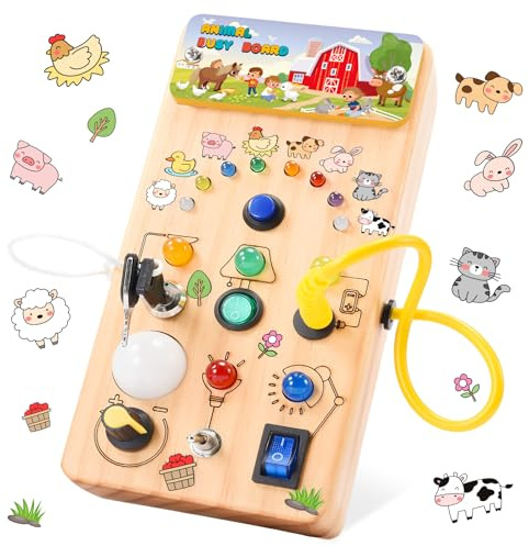 HappyGoLucky Plastik Montessori Spielzeug Ab 1 2 Jahre, Busy Activity Board mit 7 LED-Leuchten, Lernspielzeug Spiele Geschenke Für Kleinkinder Kinderspielzeug Ostergeschenke Kinder Ab 1 2 3 Jahre