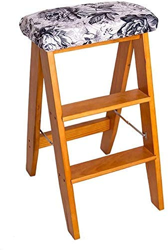 KAZUP Leiter-Klappstuhlhocker / 3-Stufen-Leiter, Holztreppe, Trittleiter mit Schwammsitz, ausgefahren, Höhe für Gartengeräte: 61 cm, schwere Belastung max. 150 kg (Größe: Gitter)