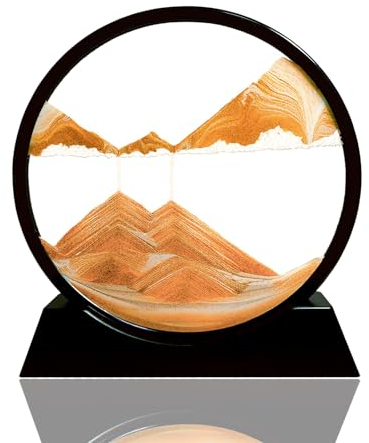 Ieron Orange 17,8 cm bewegliche Sandkunst Desktop Ornament, rundes Glas fließende Sandmalerei 3D dynamische Sanduhr natürliche Dekoration für Desktop Home Office Arbeit