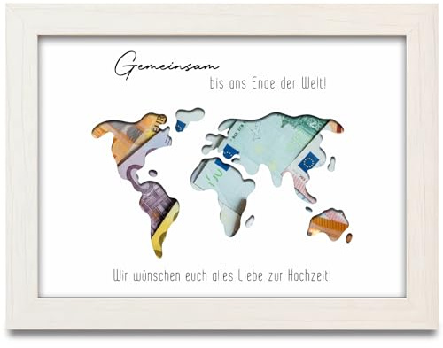 Weltkarte Geldgeschenk Hochzeit, Hochzeitsgeschenke für Brautpaar, Weltkarte Geldgeschenke Verpackung Bilderrahmen, Flitterwochen Geschenk, Hochzeit Geschenke Geld für Brautpaar, Reisen, Urlaub