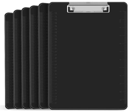 PANDRI Lot de 6 planchettes à pince noires en plastique avec clip discret 32,5 x 22,9 cm pour salles de classe et bureau