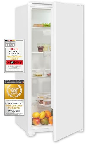 Exquisit EKS201-V-E-040E Einbau-Vollraumkühlschrank - 199 L Nutzinhalt | Einbaukühlschrank ohne Gefrierfach, 123 cm Nische, leise 39 dB, E-Klasse, 4 Glasablagen und LED-Beleuchtung in Weiß
