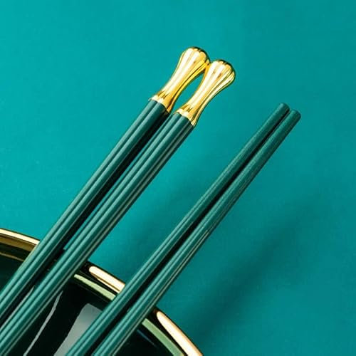 CHFYIJYHM Set di bacchette cinesi da 10 paia di bastoncini for sushi, stoviglie in lega di metallo riutilizzabili(Green)