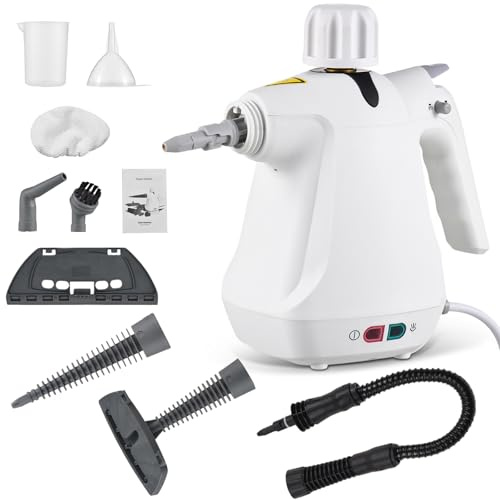 Tragbarer Dampfreiniger, vielseitig, elektrischer Dampfreiniger, mit 10 Zubehörteilen, Tank 350 ml, 1000 W, 300 kPa, für Flecken auf Fenstern, Sofa, Trockner, Matratze, Teppich, Auto, Küchen