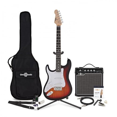 Full Size Linkshänder LA E-Gitarre Sunburst mit 15W Gitarrenverstärker & komplettem Zubehörset