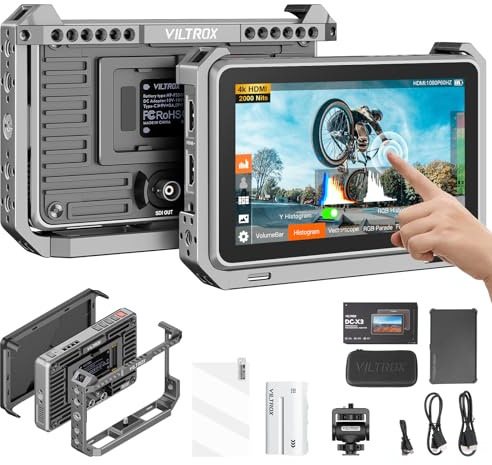VILTROX DC-X3 DCX3 Rig Cage Kit Kamera Field Monitor Touchscreen 2000Nit 6 Zoll 4K HDMI Camera Monitor mit Akku Full HD 1920x1080 IPS 3D LUT mit Sonnenschutzhaube für Sony Canon Nikon DSLR