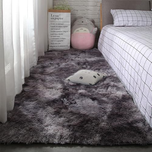 XUEDNGM Teppich Flauschig Langflor Teppich 90 x 270 cm Anti-Rutsch, Flauschig, Weich, Waschbar, Langflor Hochflor Teppich Wohnzimmer Flauschig Fellteppich für Wohnzimmer, Schlafzimmer, Dunkelgrau