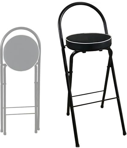 Sgabello da bar pieghevole con schienale e poggiapiedi, altezza 70 cm, sgabello pieghevole alto portatile per adulti, cucina, bar, interni ed esterni, 1 pezzo (colore: nero)