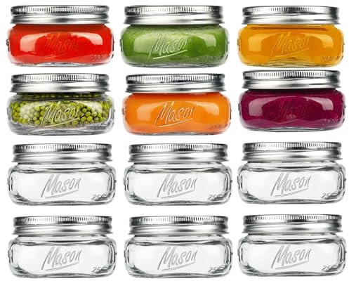 Tynatune Mason Jars, 8 OZ, Wide Mouth, 12 Pack with Lids and Bands, Glass Canning Jars for Canning, Pickling, Preserving, Jam, Honey, Wedding Favors, Shower Favors (12 Pack, Clear)