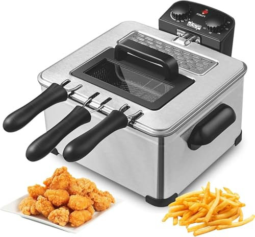 LYJYUJIE Padella Elettrica da 5 Litri, Padella Commerciale da 2000 Watt con Cestello Dell'olio Staccabile, Temperatura Regolabile, Adatta per Friggere Ristoranti, Fast Food Ristoranti, Bar, Feste~/
