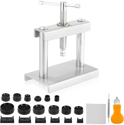 Huifoo klockpress, klockreparationstillsättning, klockstängare pressverktyg, boettstängare, 18-matrisig klocka reparationsverktyg, klockhusets stängare, batteribyte