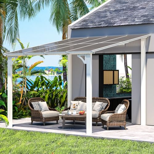 YODOLLA Pergola adossée Aluminium 3 x 3 m – Pergola Jardin Exterieur - Toit Incliné pour Ombre - Résistant aux UV & Intempéries - Blanc