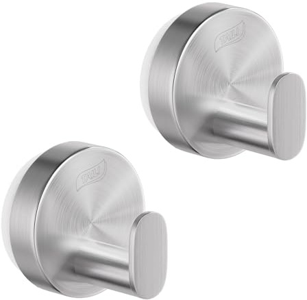 TAILI Bathroom Towel Hooks with Vacuum Suction Cups 2 Pack No Drilling, Stainless Steel, Reusable Bathroom Suction Hooks Waterproof Heavy Duty Removable Hanger for Towel, Robe-Round Type A