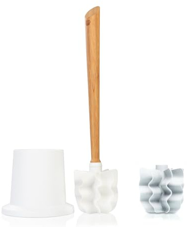 SAUBA Toilettenbürste LOOWY Woodline mit Kunststofftopf weiß | Set mit Toilettenbürstenhalter und zusätzlichem Ersatzkopf | Klobürste Holz mit Halterung für WC & Bad | hygiensich & reinigungsstark