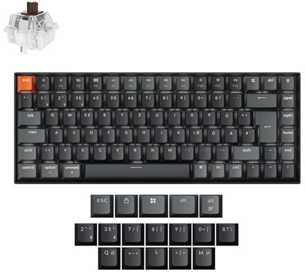 Keychron K2 QMK Version 3 drahtlose mechanische Tastatur- DE-ISO 75% Compact Layout, Bluetooth/Kabel Weiße Backlit Super Brauner Switches für Mac/Windows/Linux