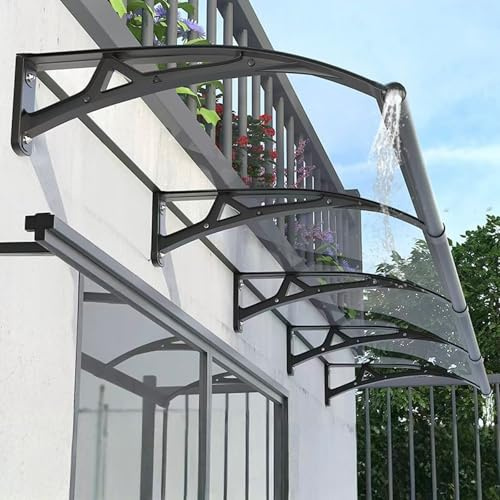 Auvent de Porte Aluminium,Marquise Solaire Abri Banne,Auvent Marquise d'Entrée Polycarbonate Transparent de 2.5 Mm d'Épaisseur,Porte Résistante Toit Abri Largeur 60-150 Cm (60x440cm/24 x173)