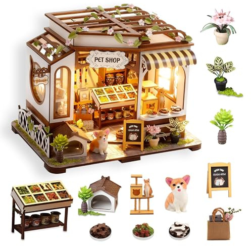 DIY Miniature House Kit- Miniature House Kit Adults Pet Shop | Tiny House Kit Tiny Home Kit Birthday Gifts 3D Wooden Puzzle Home Decoration, Book Nook Kit for Adults Dollhouse Booknook