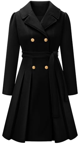 Vancavoo Cappotto Donna Elegante Cappottino Lungo Invernale Giacche Caldo Cappotti Di Lana Trenchcoat Giacca con Cintura,Nero,M