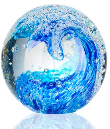 XLSJGYP Crystal Ball Blown sea Glass Art Ornament Collectible Paperweight Figurines Spere Statues for Home Office Decor a Gift for Ocean Lovers Perfect for Men Women (Sky Blue-Crystal Ball)