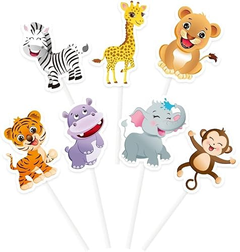 WERNNSAI Safari-Tier-Cupcake-Topper – Tier-Geburtstagstortendekorationen für Kinder, Jungen, Dschungel, Cupcake-Topper für Kinder, wilder Zoo, Geburtstag, Babyparty, Partyzubehör, 28 Stück