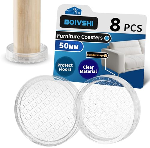 BOIVSHI Ø50mm Carpet Protector Cups, Trasnparent Furniture Coaster, Clear Castor Cups, Sofa Leg Floor Protectors 8PCS