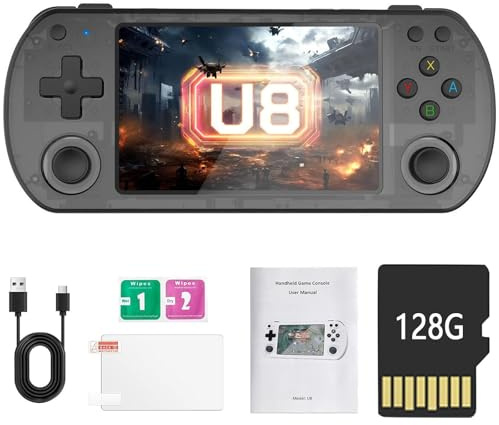 U8 Retro Handheld Game Console - Portable Gaming Console with 4.0-Inch IPS Screen, 15000 Games, 3500mAh Battery, Supports 20 Emulators & Dual TF Cards-Black||128G