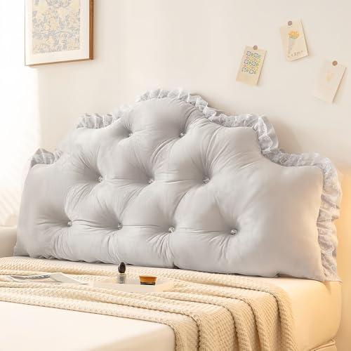 Tpbanrnge Washable Bed Backrest Cushion, Ergonomic Large Headboard Pillow for Bed, Soft and Supportive Cushioned Pillow for Reading and Relaxing(Gray,59.1in)