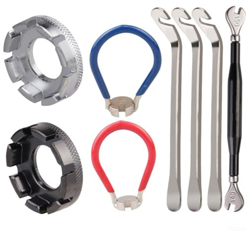 Lot de 8 outils pour rayons de vélo avec clés à rayons de tailles multiples et démonte-pneus pour l'alignement et la réparation des jantes sur différentes roues de vélo